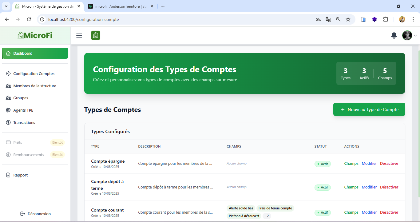 Interface Gestion Microfi